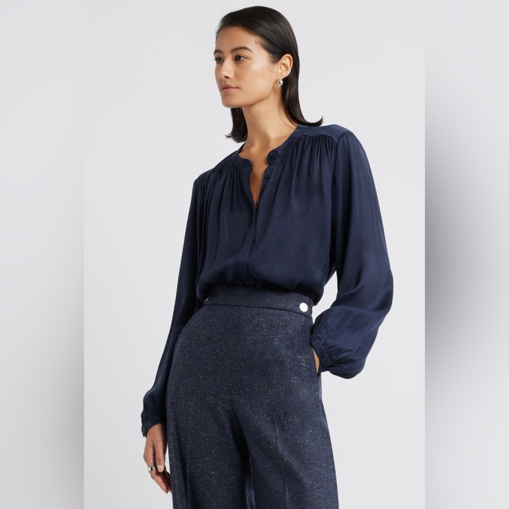 Nordstrom Navy Satin Blouse